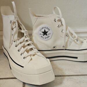 Converse High Top Platform Sneakers in Cream with Black Stripe